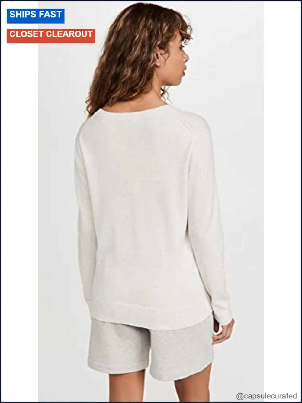 Cashmere V-Neck Pullover Sweater (Heather White)